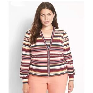 lane bryant gabrielle striped deep plunge button front cardigan